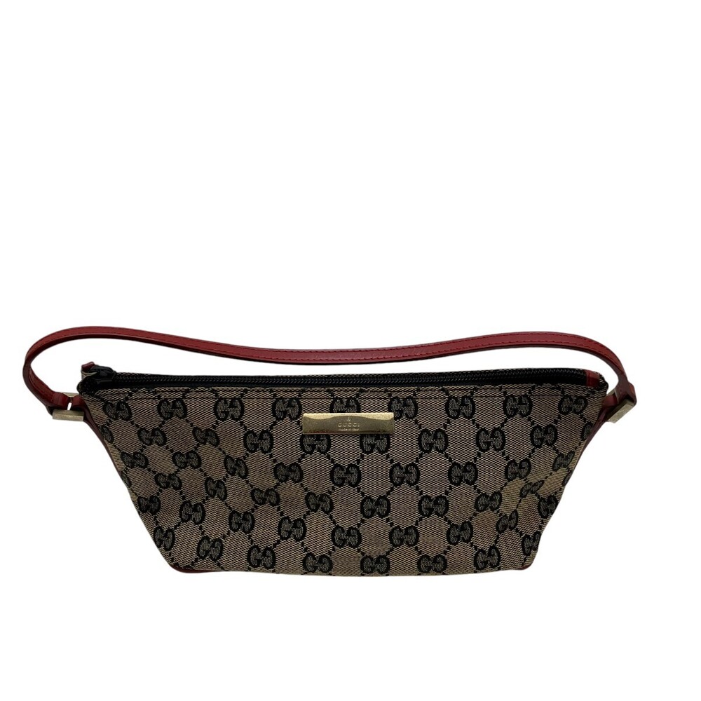 Gucci Boat bag beige GG canvas red leather trim